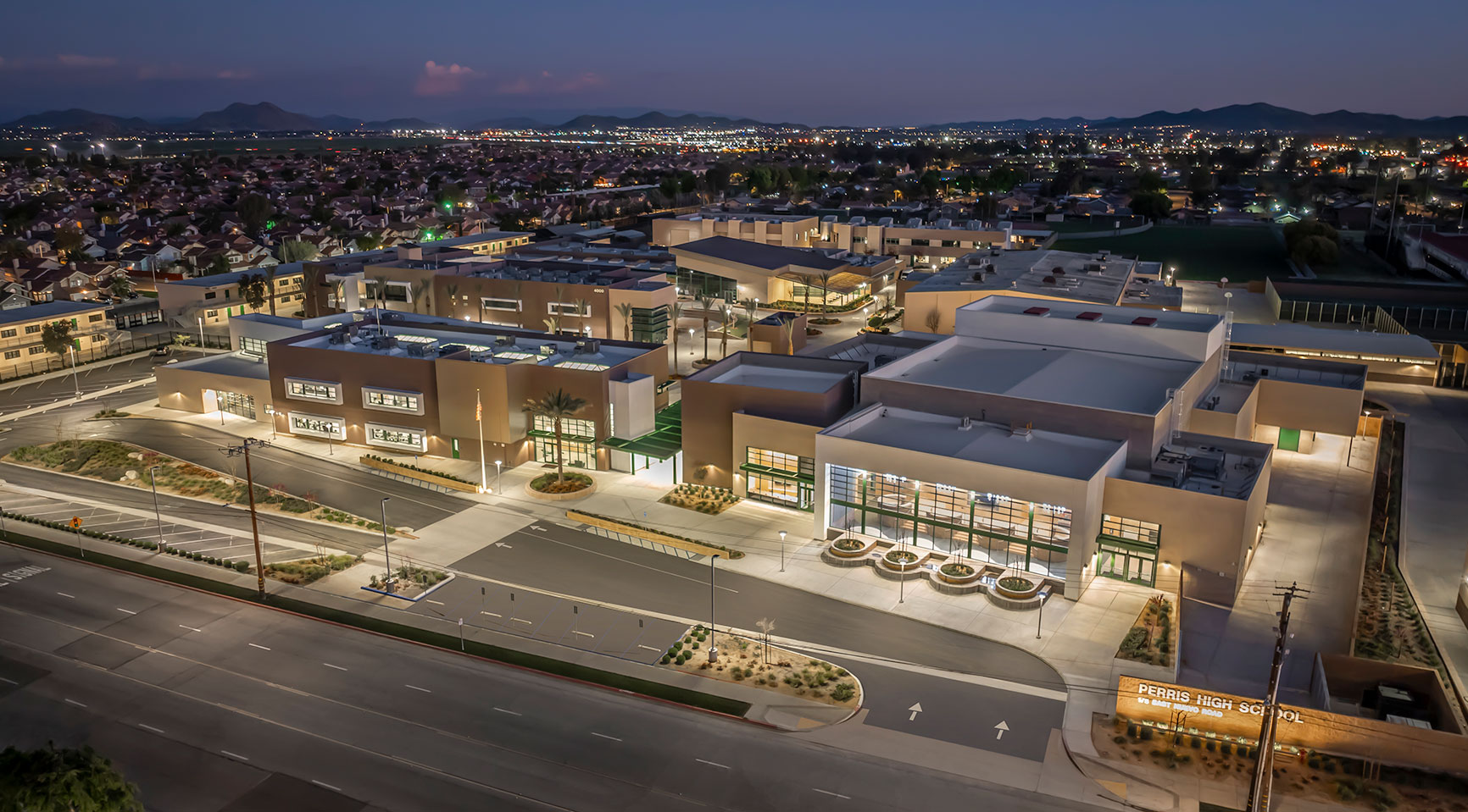 Perris High School Campus at Night